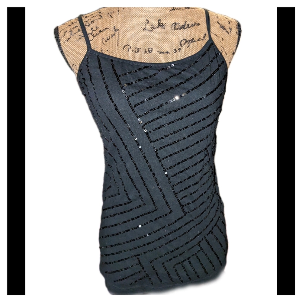 Ann Taylor LOFT sequin black tank top shirt blouse bling small
